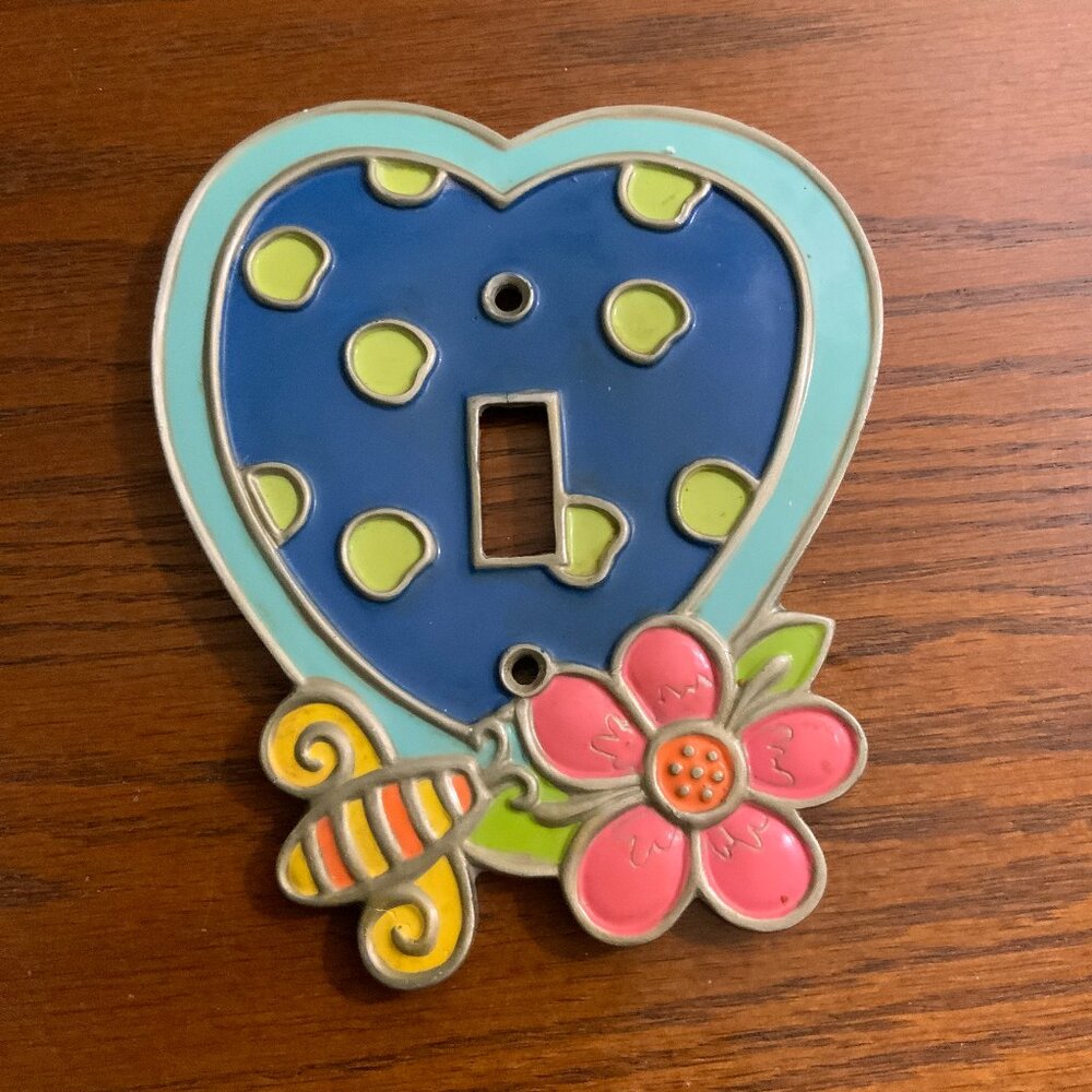 Light Switch Plate Cover Flower Bumble Bee Heart, Mod Decor, Kid's Room Decor